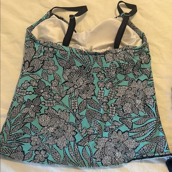 Lands' End Blue Swim Set top size 14 long mastectomy swim skirt swim bottom 14 - Picture 5 of 8